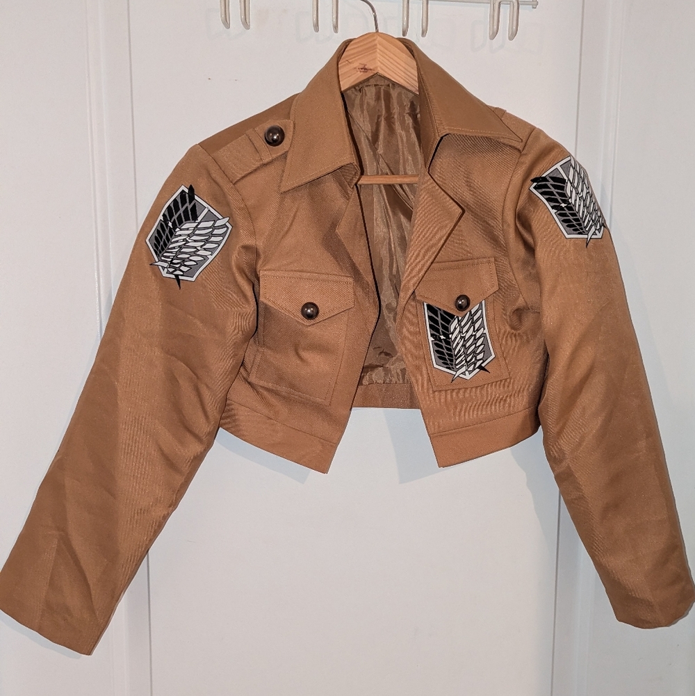 ⭐3 For $20⭐ Tan Cropped Jacket with Emblem Patches